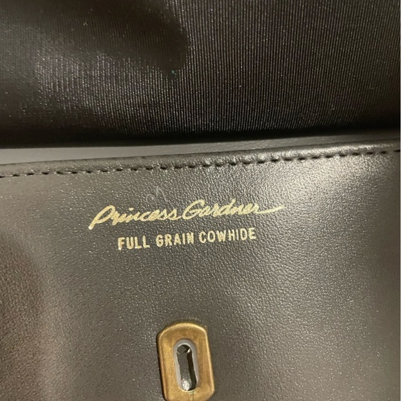 VTG Princess Gardner Cowhide Black Leather Trifold Kiss Lock Wallet Gold Metal - Picture 4 of 11